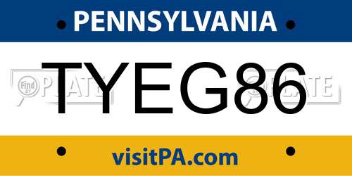 TYEG86 Pennsylvania License Plate