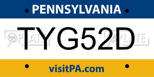 TYG52D Pennsylvania License Plate