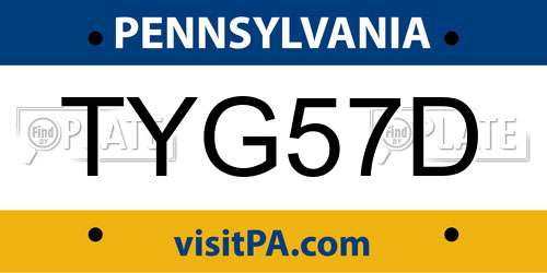 TYG57D Pennsylvania License Plate