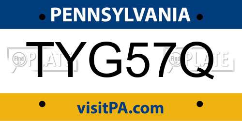 TYG57Q Pennsylvania License Plate