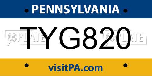 TYG820 Pennsylvania License Plate