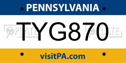 TYG870 Pennsylvania License Plate