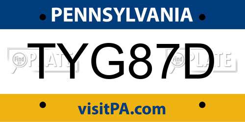 TYG87D Pennsylvania License Plate