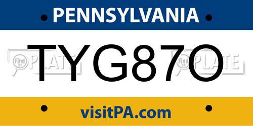 TYG87O Pennsylvania License Plate