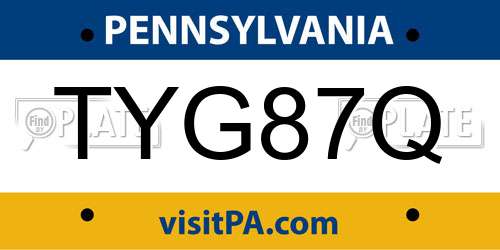 TYG87Q Pennsylvania License Plate
