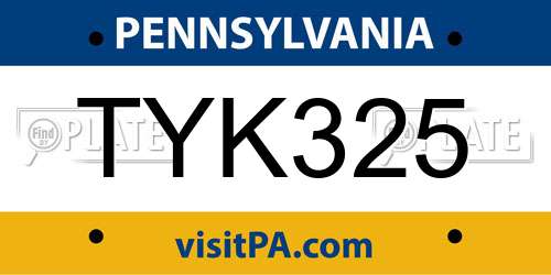TYK325 Pennsylvania License Plate