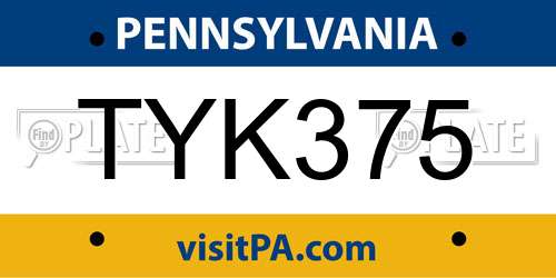 TYK375 Pennsylvania License Plate
