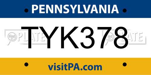 TYK378 Pennsylvania License Plate