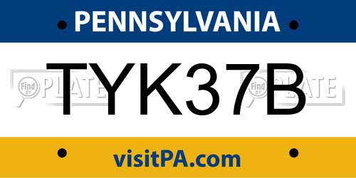 TYK37B Pennsylvania License Plate