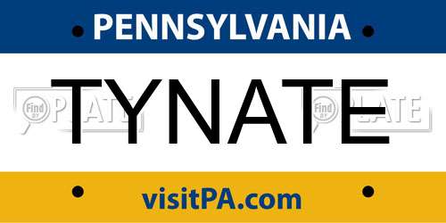 TYNATE Pennsylvania License Plate