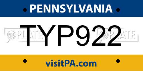 TYP922 Pennsylvania License Plate