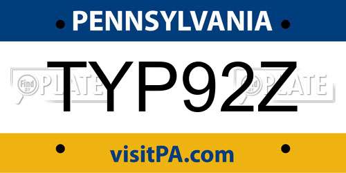 TYP92Z Pennsylvania License Plate
