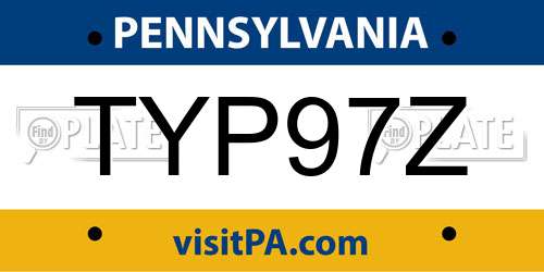 TYP97Z Pennsylvania License Plate