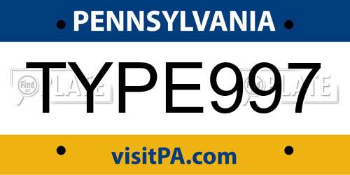 TYPE997 Pennsylvania License Plate