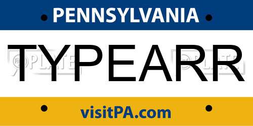 TYPEARR Pennsylvania License Plate