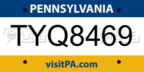 TYQ8469 Pennsylvania License Plate