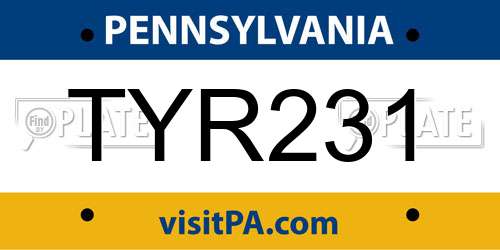 TYR231 Pennsylvania License Plate