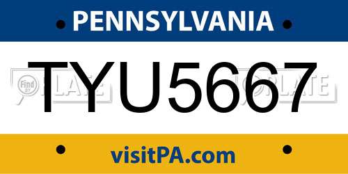 TYU5667 Pennsylvania License Plate