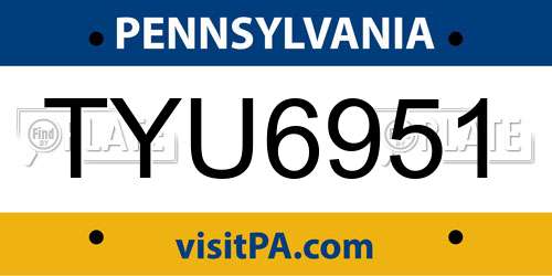 TYU6951 Pennsylvania License Plate