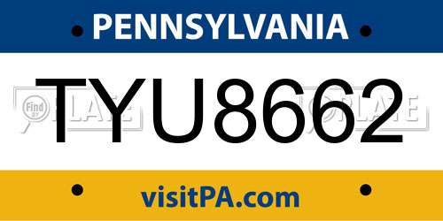 TYU8662 Pennsylvania License Plate