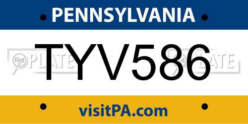 TYV586 Pennsylvania License Plate
