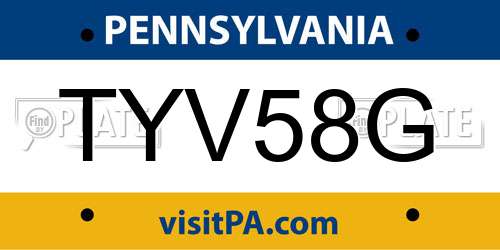 TYV58G Pennsylvania License Plate