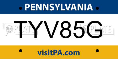 TYV85G Pennsylvania License Plate