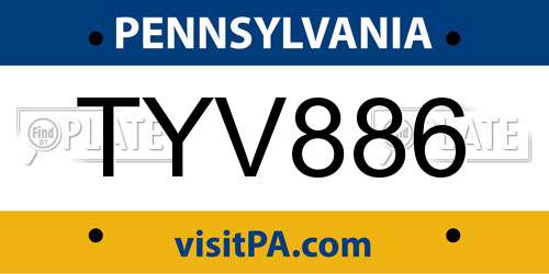 TYV886 Pennsylvania License Plate