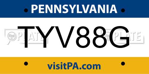 TYV88G Pennsylvania License Plate