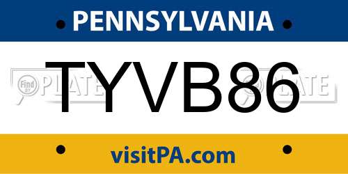 TYVB86 Pennsylvania License Plate
