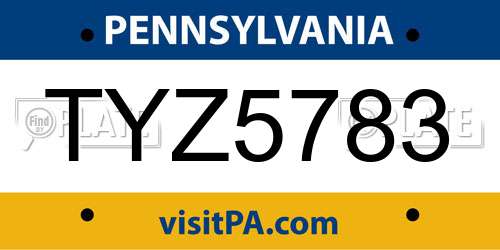 TYZ5783 Pennsylvania License Plate