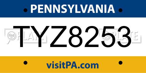 TYZ8253 Pennsylvania License Plate