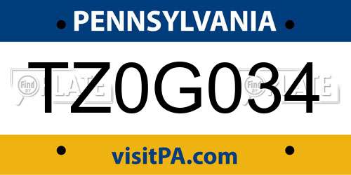 TZ0G034 Pennsylvania License Plate