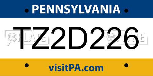 TZ2D226 Pennsylvania License Plate