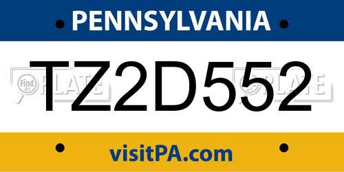 TZ2D552 Pennsylvania License Plate
