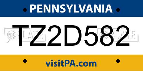 TZ2D582 Pennsylvania License Plate