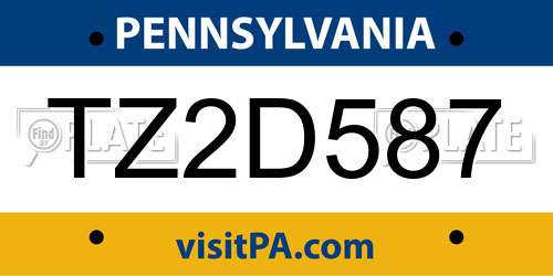 TZ2D587 Pennsylvania License Plate
