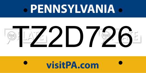 TZ2D726 Pennsylvania License Plate