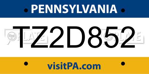 TZ2D852 Pennsylvania License Plate