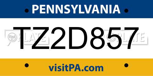 TZ2D857 Pennsylvania License Plate