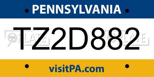 TZ2D882 Pennsylvania License Plate