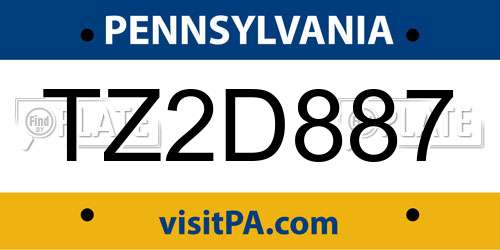 TZ2D887 Pennsylvania License Plate