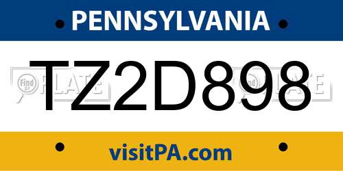 TZ2D898 Pennsylvania License Plate