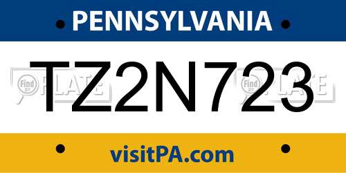 TZ2N723 Pennsylvania License Plate