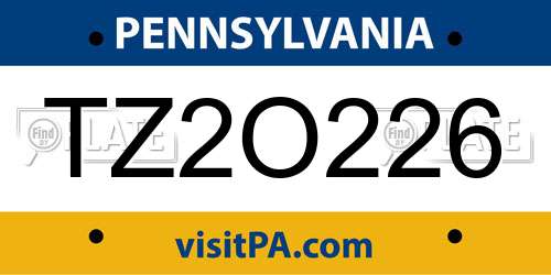 TZ2O226 Pennsylvania License Plate