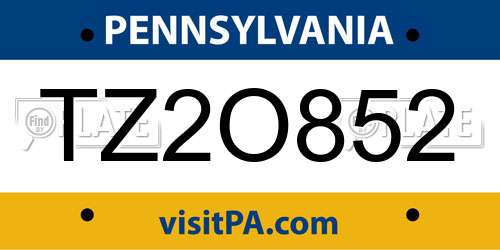 TZ2O852 Pennsylvania License Plate