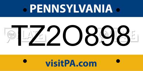 TZ2O898 Pennsylvania License Plate