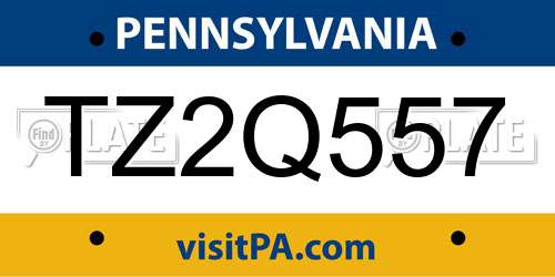 TZ2Q557 Pennsylvania License Plate