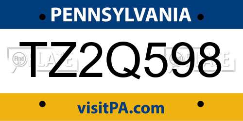 TZ2Q598 Pennsylvania License Plate