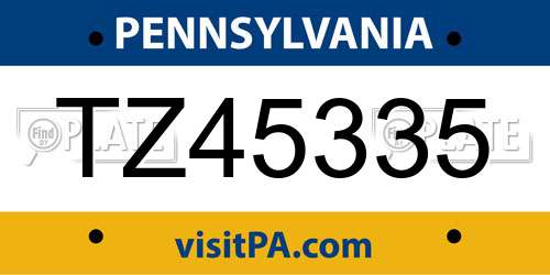 TZ45335 Pennsylvania License Plate